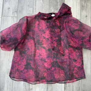 Fashion to Figure Plus Size Floral Sheer Bow Blouse 4X Mock Neck NWT